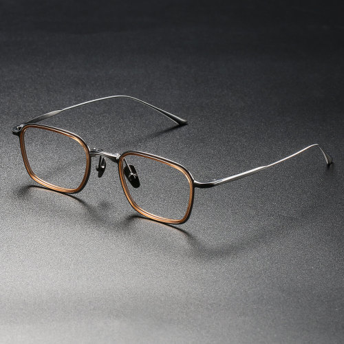 Stylish Brown & Silver Rectangle Glasses - LE0278 | Acetate Frames