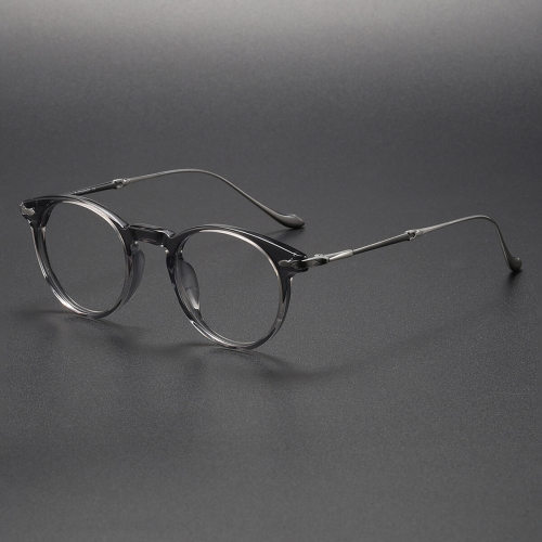 Round Glasses LE1027 - Vintage Clear Gray Design with Silver Arms