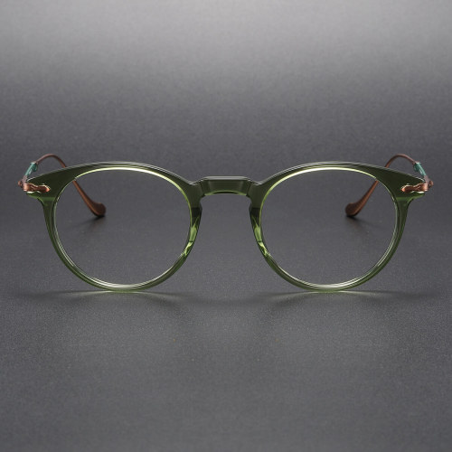Green Glasses LE1027 - Round Clear Green Frames with Rose Gold Arms for Retro Style