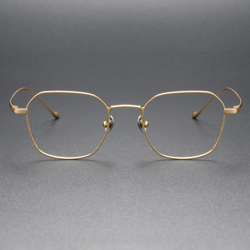 LE0286 Gold Square Glasses - Elegant Titanium Frames with Style