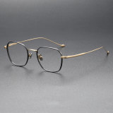 Olet Optical LE0286 Black & Gold Square Glasses featuring hypoallergenic titanium frames with adjustable nose pads for enhanced comfort and style.
