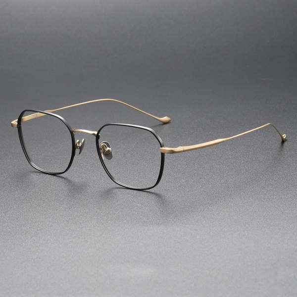 LE0286 Black & Gold Square Titanium Glasses – Elegant & Comfortable