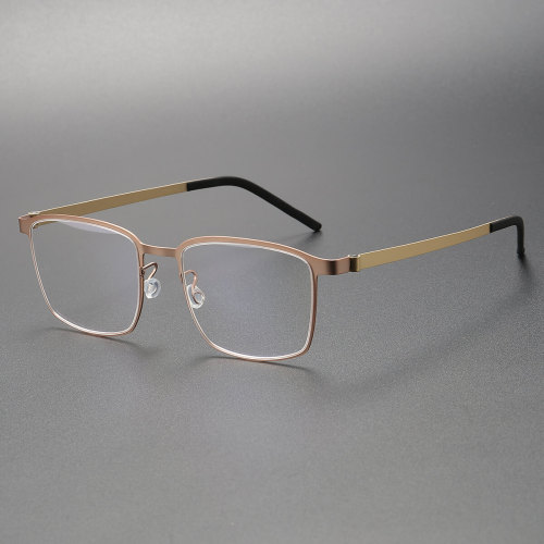 Rose Gold Rectangle Titanium Glasses LE0213 - Luxurious & Hypoallergenic