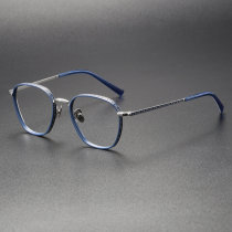 Blue & Silver Round Titanium Glasses LE0409 - Sleek & Hypoallergenic Design Blue & Silver Round Titanium Glasses LE0409 - Sleek & Hypoallergenic Design