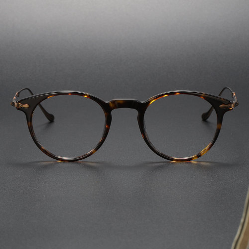 Round Tortoise Shell Glasses LE1027 - Leopard Frames with Bronze Arms for a Vintage Look