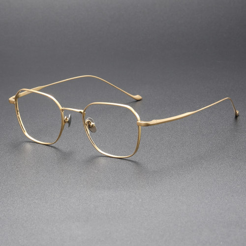 LE0286 Gold Square Glasses - Elegant Titanium Frames with Style