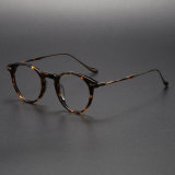Round Tortoise Shell Glasses LE1027 - Leopard Frames with Bronze Arms for a Vintage Look
