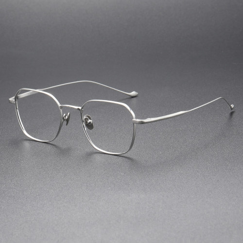 LE0286 Silver Square Glasses - Lightweight Titanium Frames for Style & Comfort