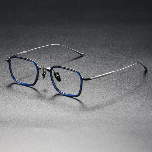 Stylish Blue & Silver Rectangle Glasses - LE0278 | Acetate Frames