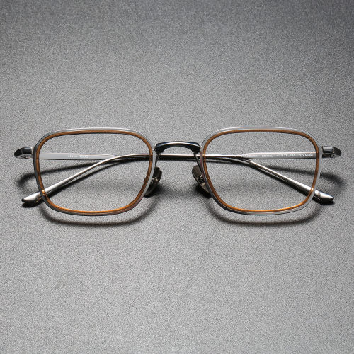 Stylish Brown & Silver Rectangle Glasses - LE0278 | Acetate Frames