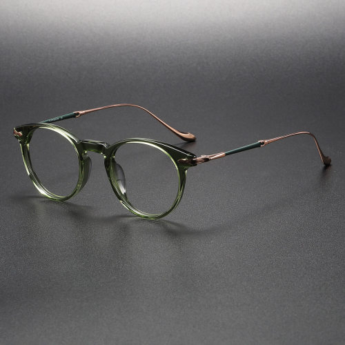 Green Glasses LE1027 - Round Clear Green Frames with Rose Gold Arms for Retro Style