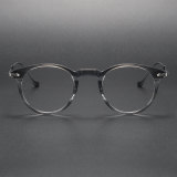 Round Glasses Frames LE1027 - Striped Gray with Silver Arms for a Vintage Look