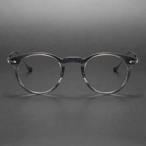 Round Glasses Frames LE1027 - Striped Gray with Silver Arms for a Vintage Look