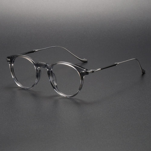 Round Glasses Frames LE1027 - Striped Gray with Silver Arms for a Vintage Look