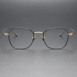 LE0286 Black & Gold Square Titanium Glasses – Elegant & Comfortable