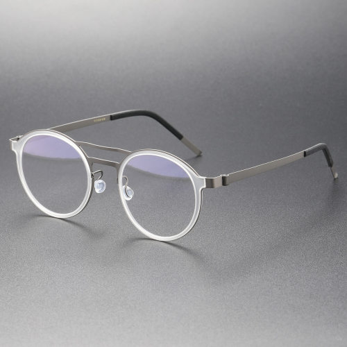 Clear Frame Glasses LE0249 - Round Titanium with Gunmetal Arms for a Modern Look