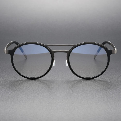 Black Frame Glasses LE0249 - Round Titanium with Gunmetal Arms for Sleek Style