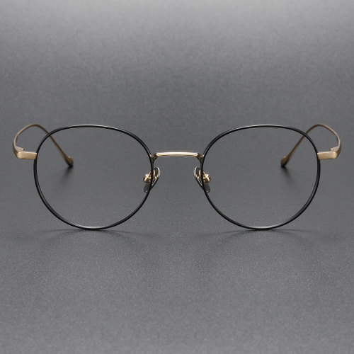 Black and Gold Glasses LE0284 - Elegant Round Titanium Frames for a Luxe Look