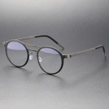 Black Frame Glasses LE0249 - Round Titanium with Gunmetal Arms for Sleek Style