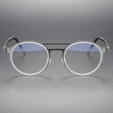 Clear Frame Glasses LE0249 - Round Titanium with Gunmetal Arms for a Modern Look