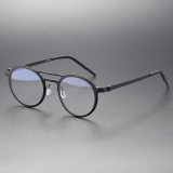 Black Round Glasses LE0249 - Sleek Titanium Frame for a Minimalist Look