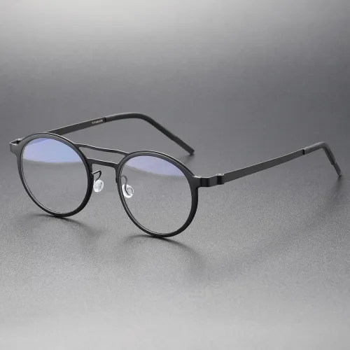 Black Round Glasses LE0249 - Sleek Titanium Frame for a Minimalist Look