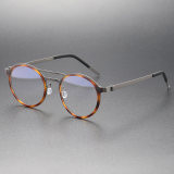 Round Glasses Frames LE0249 - Leopard Gunmetal Titanium for Bold Elegance