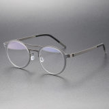 Round Glasses Frames LE0249 - Sleek Gray and Gunmetal Titanium Design
