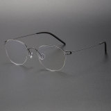 Oval Glasses LE0467 - Sleek Black Silver Titanium Frame for Modern Elegance