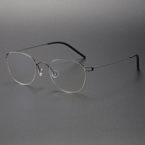Oval Glasses LE0467 - Sleek Black Silver Titanium Frame for Modern Elegance
