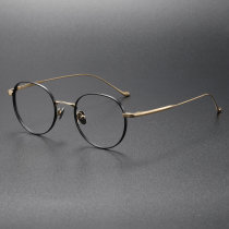 Black and Gold Glasses LE0284 - Elegant Round Titanium Frames for a Luxe Look