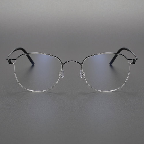 Oval Glasses LE0467 - Sleek Black Silver Titanium Frame for Modern Elegance