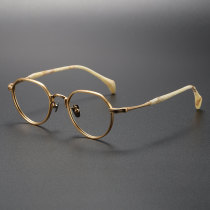 LE0161 Gold Round Glasses - Elegant & Durable Titanium Frames