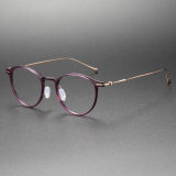 Purple Glasses LE0197 - Round Gold Frames with Purple Titanium Arms for a Distinct Look