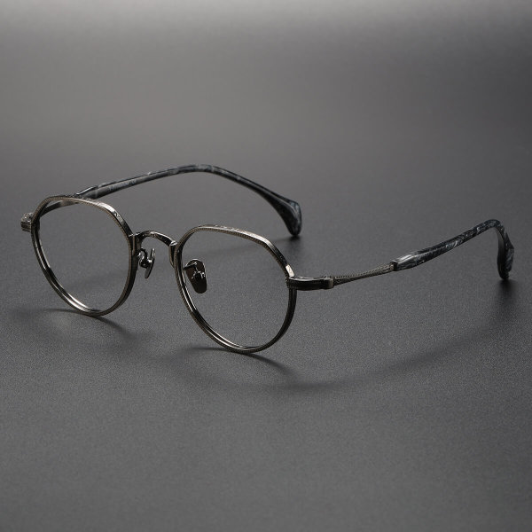 LE0161 Gunmetal Round Glasses - Sleek & Durable Titanium Frames