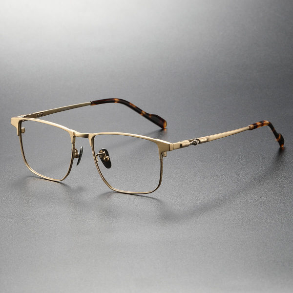 LE0085 Gold Square Titanium Glasses - Elegant & Durable for Everyday Wear