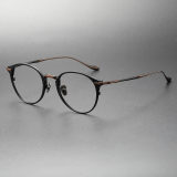 Black Circle Glasses LE0413 - Round Titanium Frames with Bronze Arms