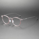 Pink Glasses Frames LE0197 - Translucent Pink Round Titanium Design