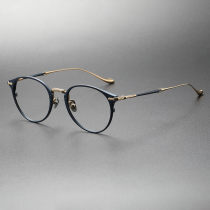 Blue and Gold Glasses LE0413 - Round Titanium Frames with Elegant Gold Accents