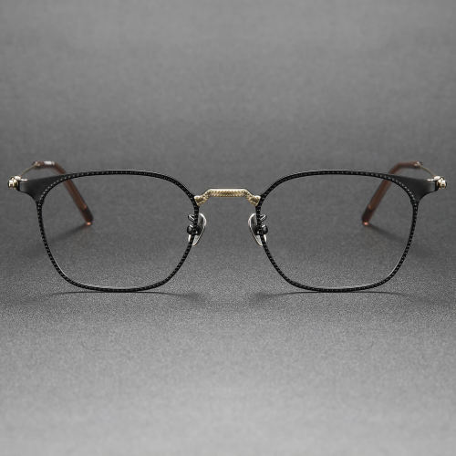 Black & Gold Round Glasses Frames LE0039 - Elegant & Lightweight Design