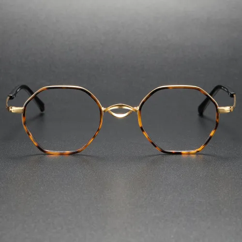 Gold Frame Glasses LE0051 with Tortoise Accents - Geometric
