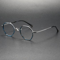 Silver Glasses LE0051 with Blue Accents - Geometric Titanium Design