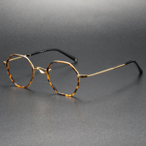 Gold Frame Glasses LE0051 with Tortoise Accents - Geometric