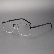 Black Half Frame Titanium Glasses LE0135 - Modern & Hypoallergenic