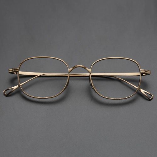Bronze Oval Glasses LE0027 - Unique Titanium Frame with Tennis Racket Bridge