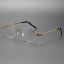 Round Eyeglasses in Gold - LE0207, Elegant Titanium Design