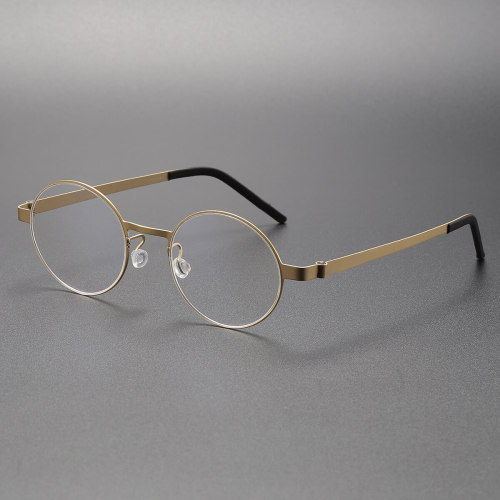 Round Eyeglasses in Gold - LE0207, Elegant Titanium Design