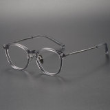 Round Frame Glasses in Gray & Gunmetal - LE0417 Stylish Titanium Design