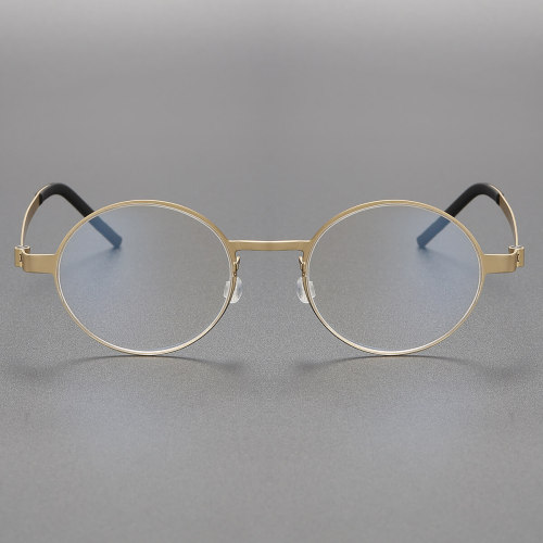 Round Eyeglasses in Gold - LE0207, Elegant Titanium Design