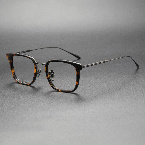 Tortoiseshell Glasses - LE0489 Square Frame with Gunmetal Accents, Premium Acetate